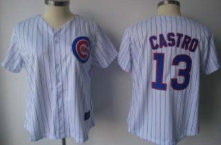 Chicago Cubs #13 Castro White With Blue Pinstripe Womens Jersey