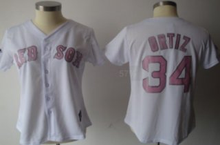 Boston Red Sox #34 Ortiz White With Pink Womens Jersey