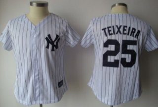 New York Yankees #25 Teixeira White With Black Pinstripe Womens Jersey