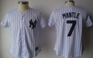 New York Yankees #7 Mantle White With Black Pinstripe Womens Jersey