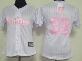 Philadelphia Phillies #33 Lee White With Pink Pinstripe Womens Jersey