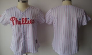 Philadelphia Phillies Blank White With Red Pinstripe Womens Jersey