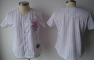 Chicago White Sox Blank White With Pink Pinstripe Womens Jersey