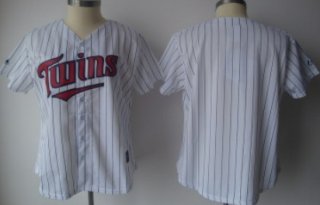 Minnesota Twins Blank White With Black Pinstripe Womens Jersey