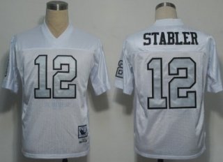 Oakland Raiders #12 Ken Stabler White With Silver Throwback Jersey