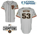 Men's San Francisco Giants #53 Chris Heston Alternate Gray SF Stitched MLB Cool Base Jersey With 2014 World Series Champions Patch