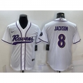 Men's Baltimore Ravens #8 Lamar Jackson White With Patch Cool Base Stitched Baseball Jersey