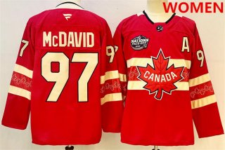 Women's Canada #97 Connor McDavid Red 2025 4 Nations Face-Off Premium With A Patch Stitched Jersey