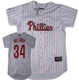 Philadelphia Phillies #34 Halladay White With Red Pinstripe Womens Jersey
