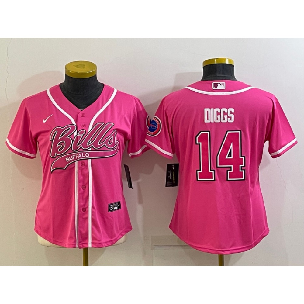 Women's Buffalo Bills #14 Stefon Diggs Pink With Patch Cool Base Stitched Baseball Jersey(Run Small)