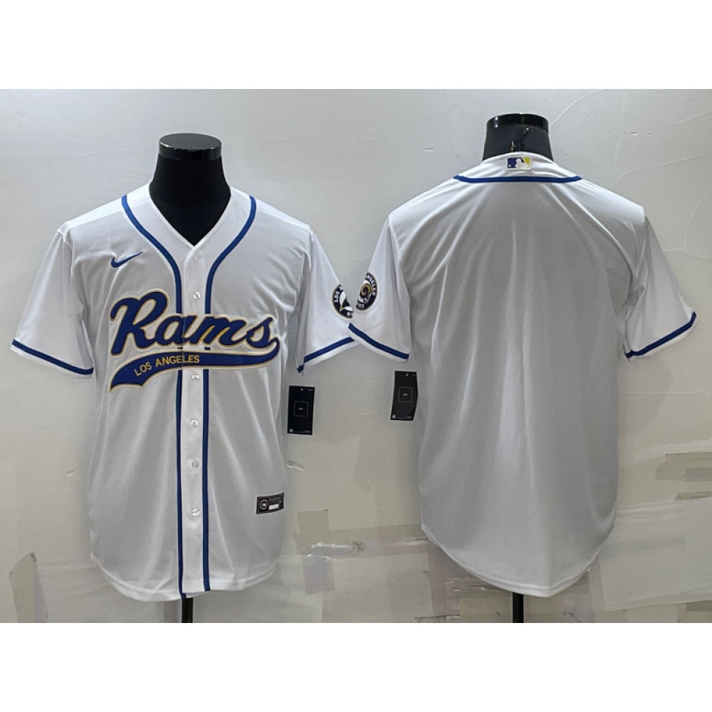 Men's Los Angeles Rams Blank White With Patch Cool Base Stitched Baseball Jersey
