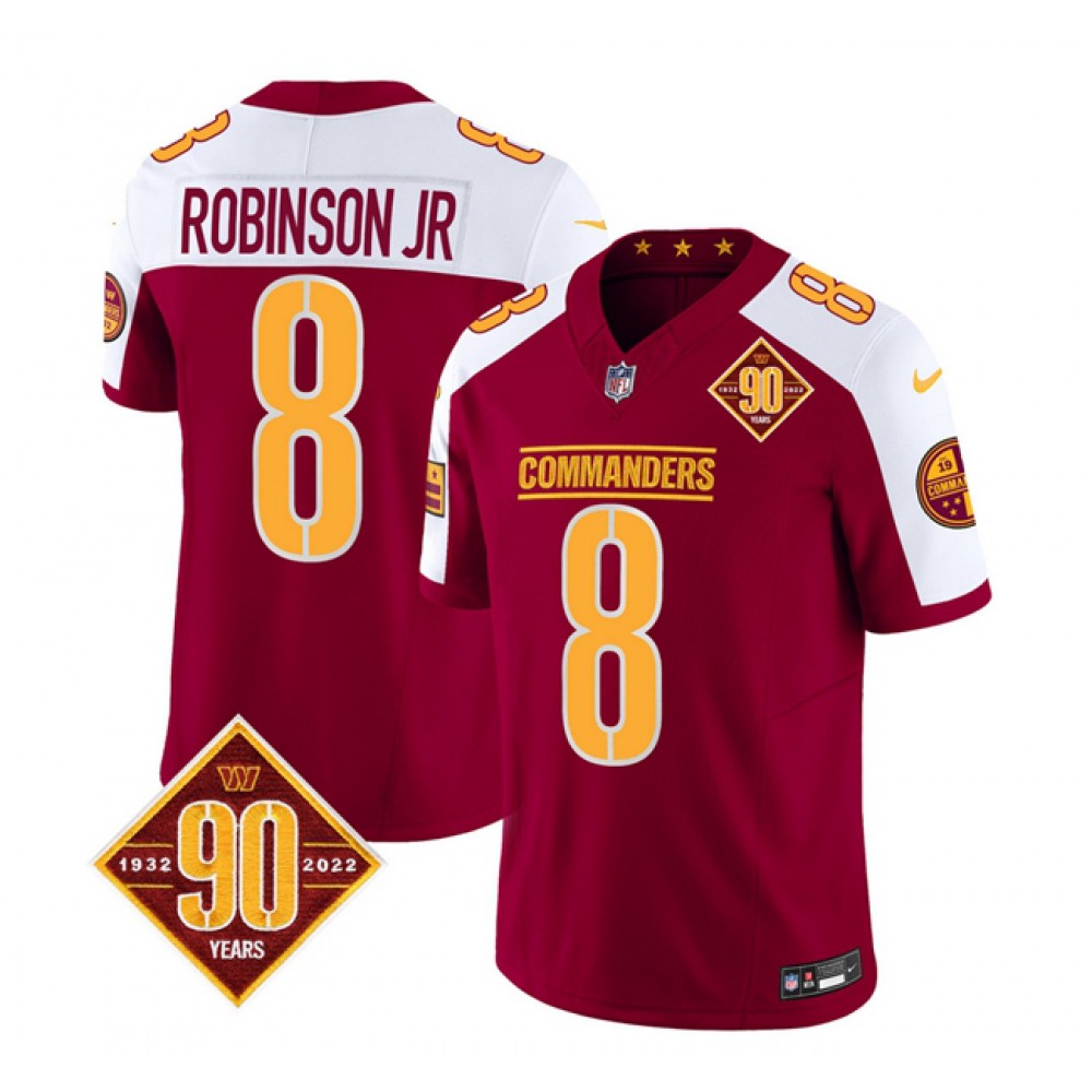 Men's Washington Commanders #8 Brian Robinson Burgundy/White 2023 F.U.S.E. 90th Anniversary Vapor Limited Stitched Football Jersey