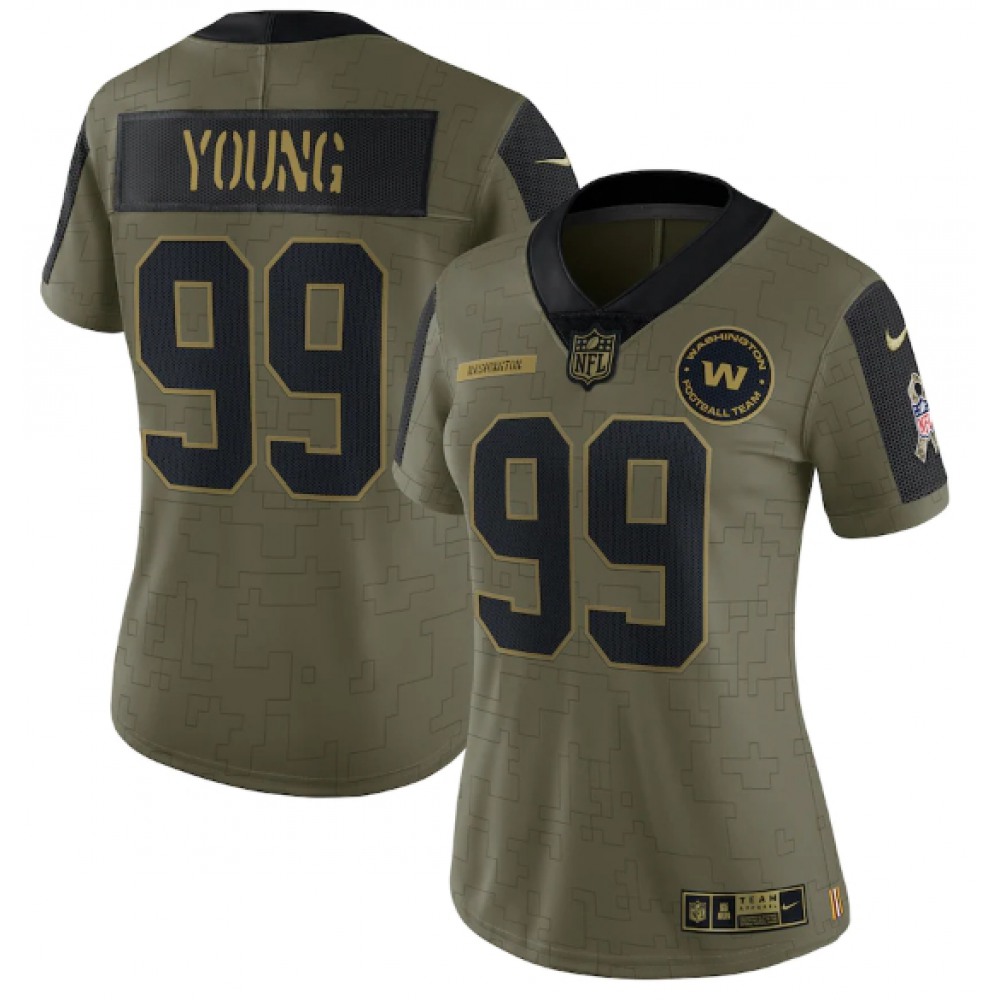 Women's Washington Redskins #99 Chase Young 2021 Olive Salute To Service Limited Stitched Jersey(Run Small)
