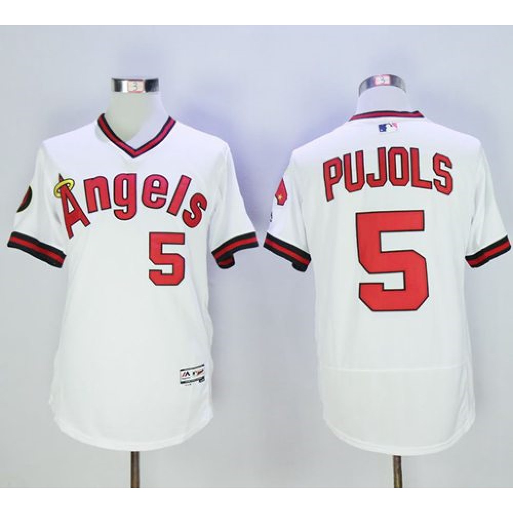Angels of Anaheim #5 Albert Pujols White Flexbase Authentic Collection Cooperstown Stitched MLB Jersey