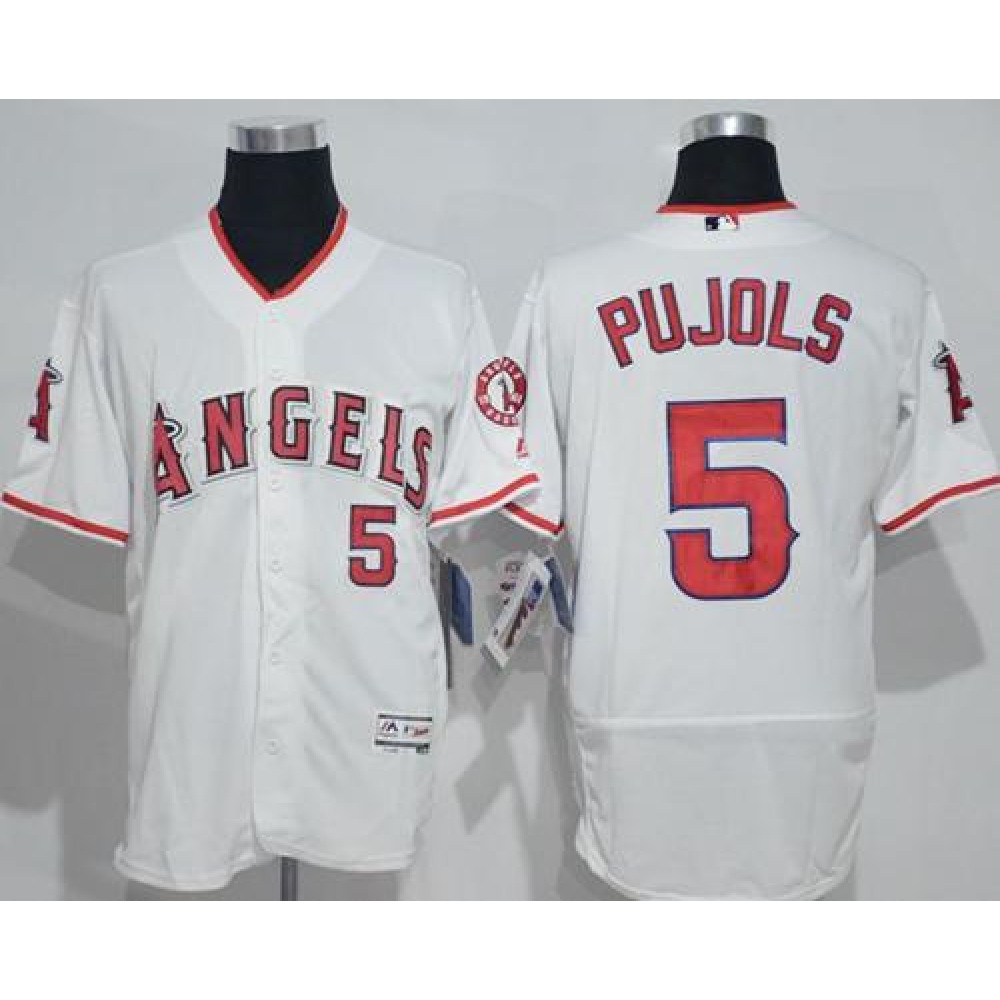 Angels of Anaheim #5 Albert Pujols White Flexbase Authentic Collection Stitched MLB Jersey