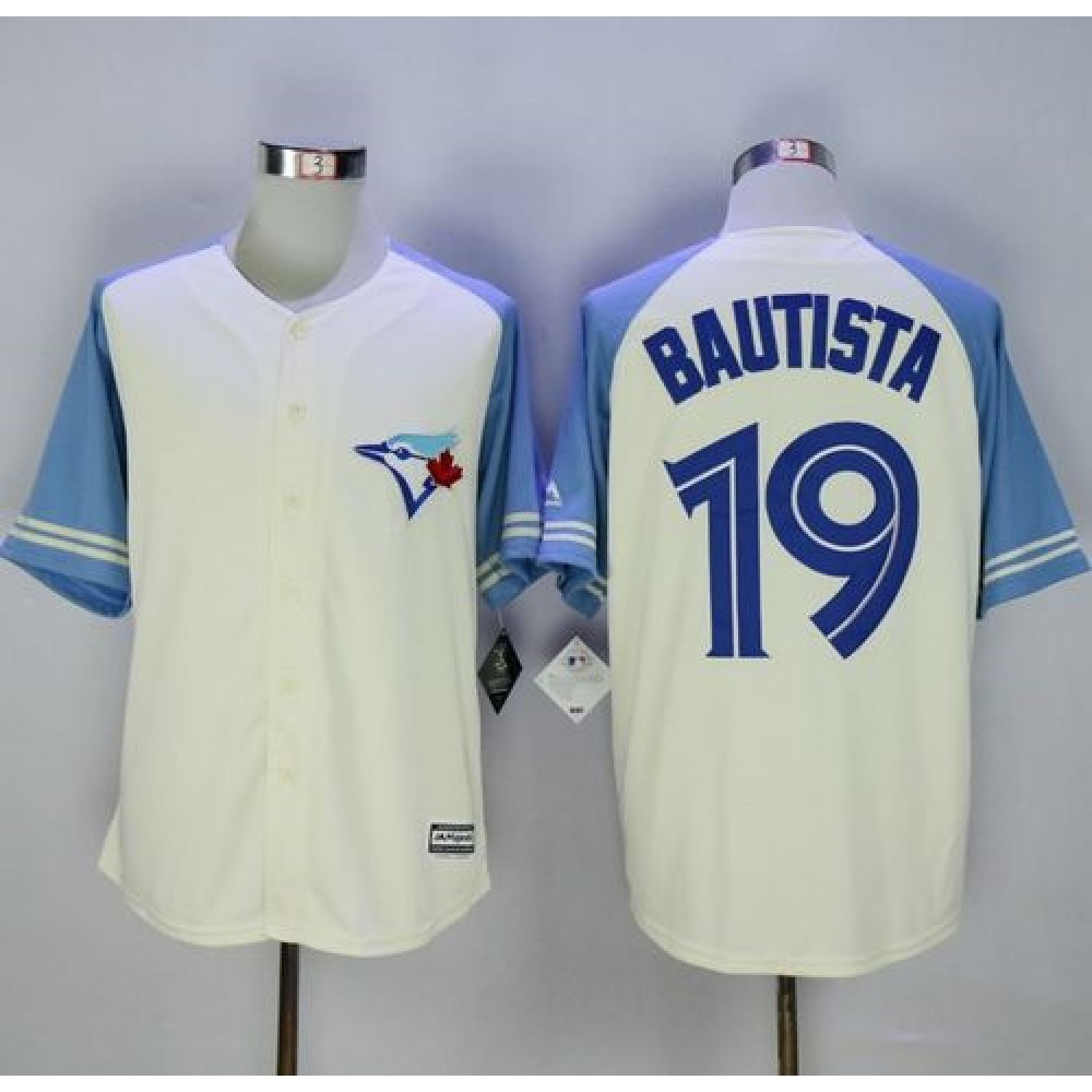 Blue Jays #19 Jose Bautista Cream/Blue Exclusive New Cool Base Stitched MLB Jersey