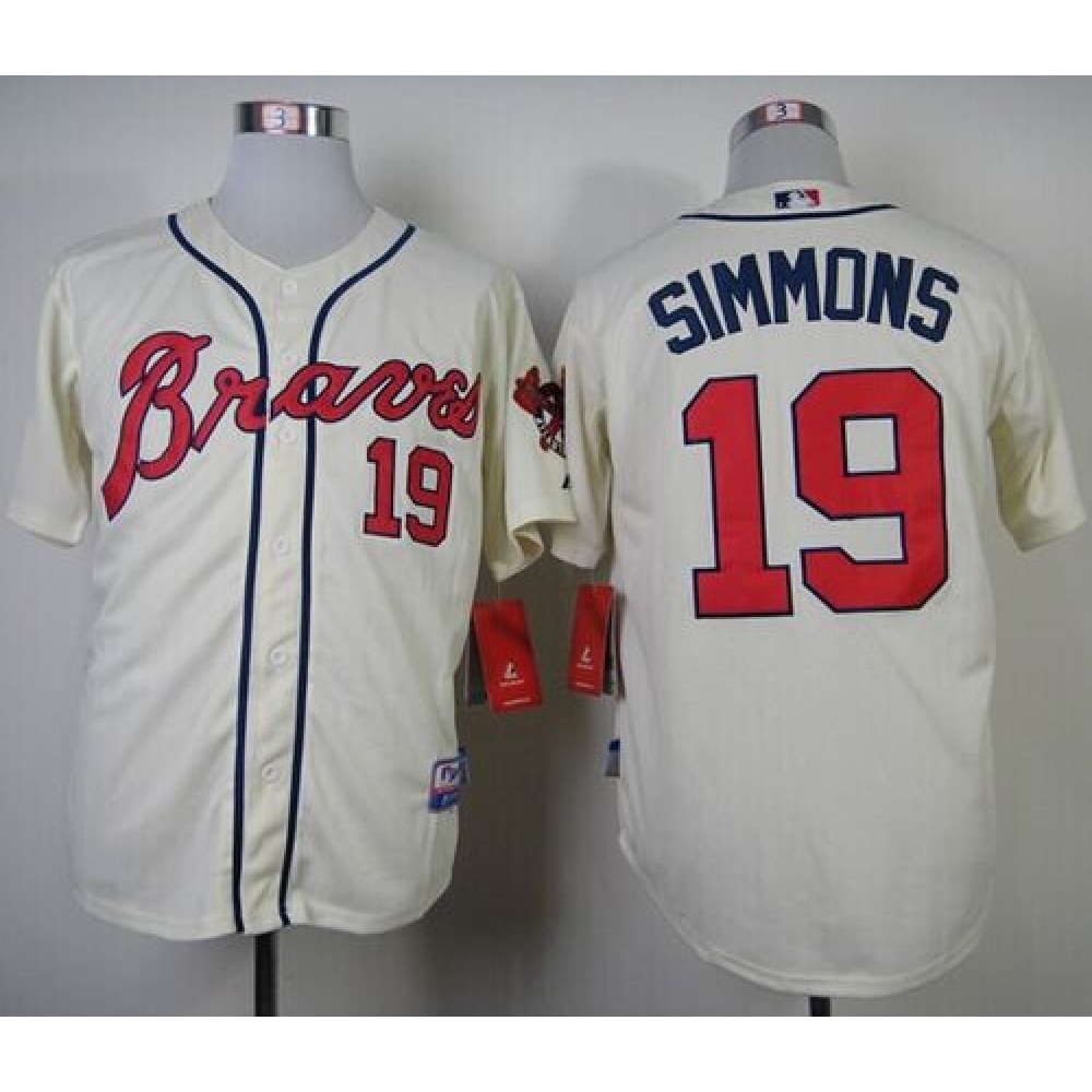 Braves #19 Andrelton Simmons Cream Alternate Cool Base Stitched MLB Jersey
