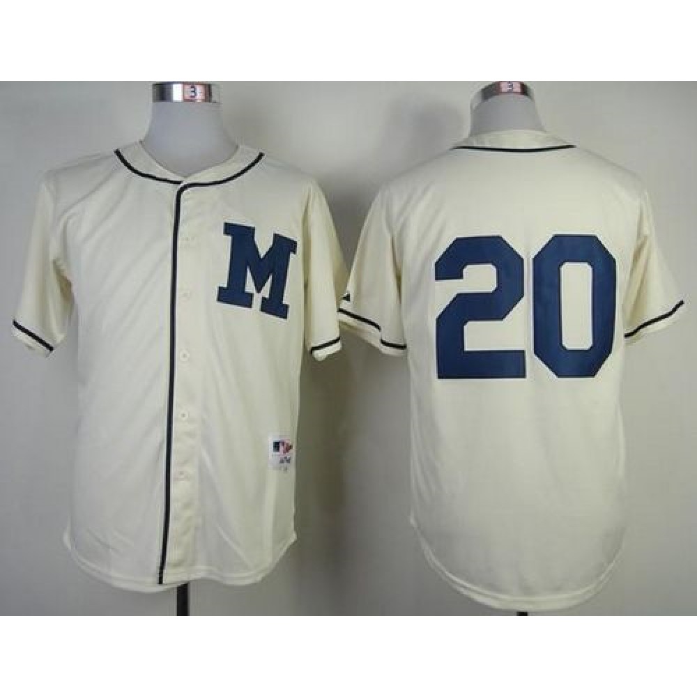 Brewers #20 Jonathan Lucroy Cream 1913 Turn Back The Clock Stitched MLB Jersey