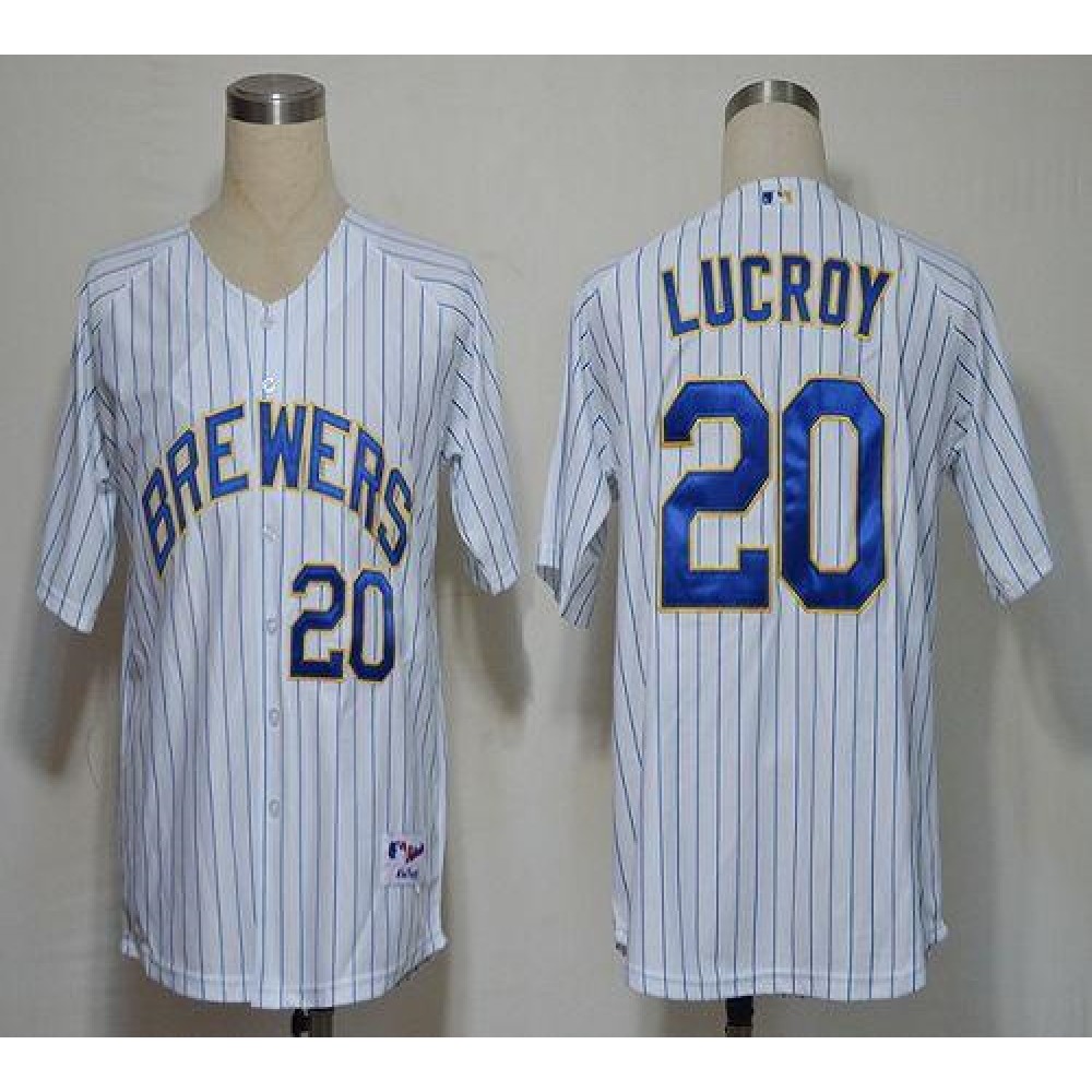 Brewers #20 Jonathan Lucroy White (blue strip) Stitched MLB Jersey