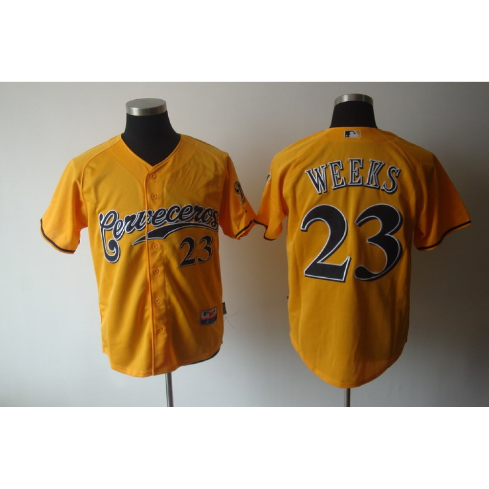 Brewers #23 Rickie Weeks Yellow Cerveceros Cool Base Stitched MLB Jersey