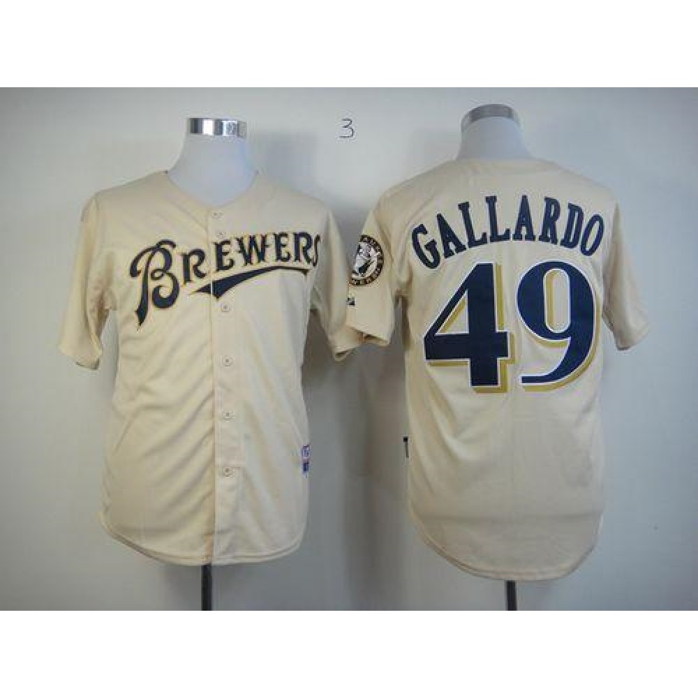Brewers #49 Yovani Gallardo Cream YOUNinorm Cool Base Stitched MLB Jersey