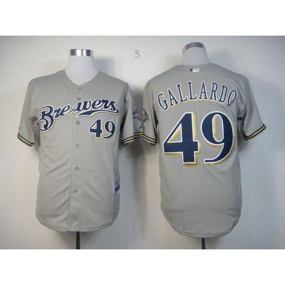 Brewers #49 Yovani Gallardo Stitched Grey MLB Jersey
