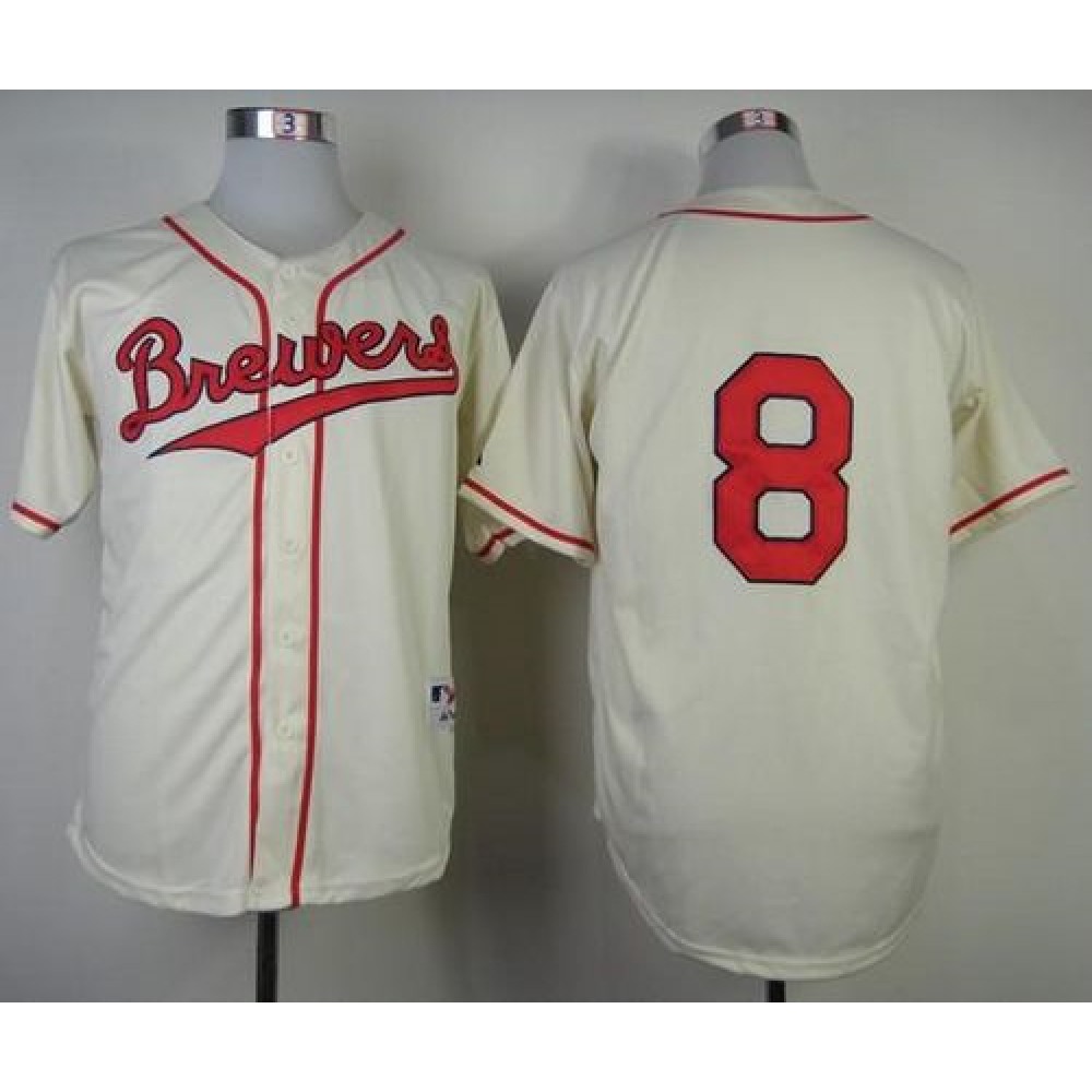 Brewers #8 Ryan Braun Cream 1948 Turn Back The Clock Stitched MLB Jersey