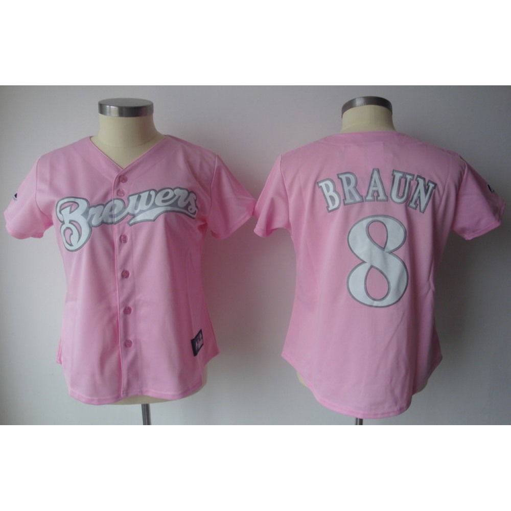Brewers #8 Ryan Braun Pink Lady Fashion Stitched MLB Jersey