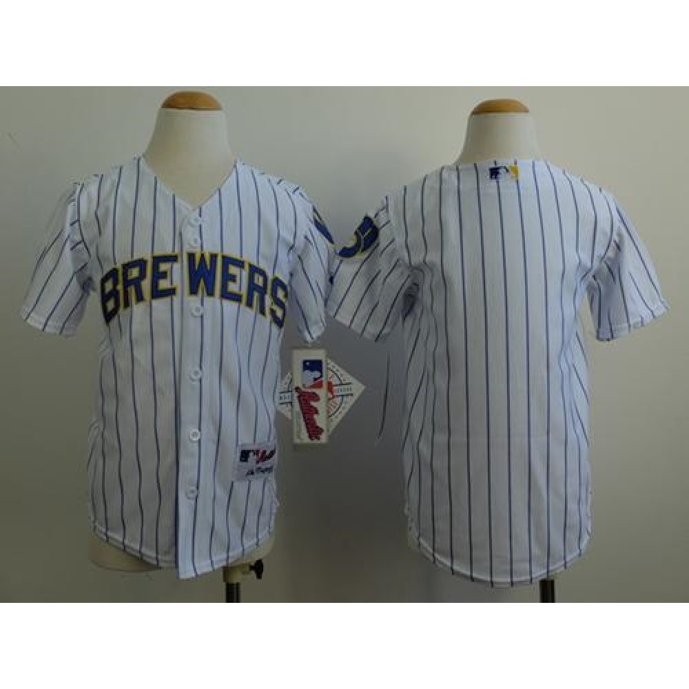 Brewers Blank White(blue stripe) Cool Base Stitched Youth MLB Jersey