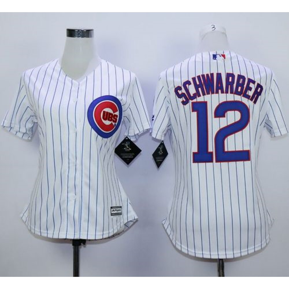 Cubs #12 Kyle Schwarber White(Blue Strip) Home Women's Stitched MLB Jersey