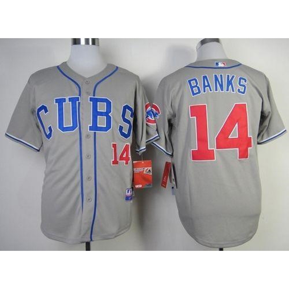 Cubs #14 Ernie Banks Grey Alternate Road Cool Base Stitched MLB Jersey