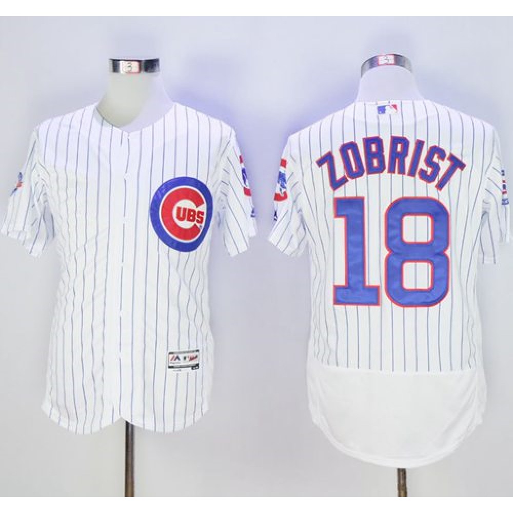 Cubs #18 Ben Zobrist White Flexbase Authentic Collection with 100 Years at Wrigley Field Commemorative Patch Stitched MLB Jersey