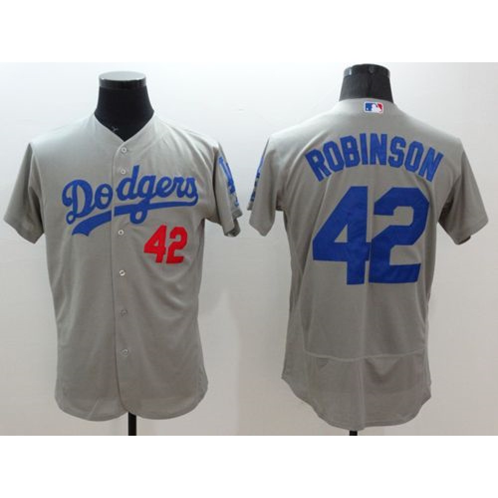 Dodgers #42 Jackie Robinson Grey Flexbase Authentic Collection Stitched MLB Jersey