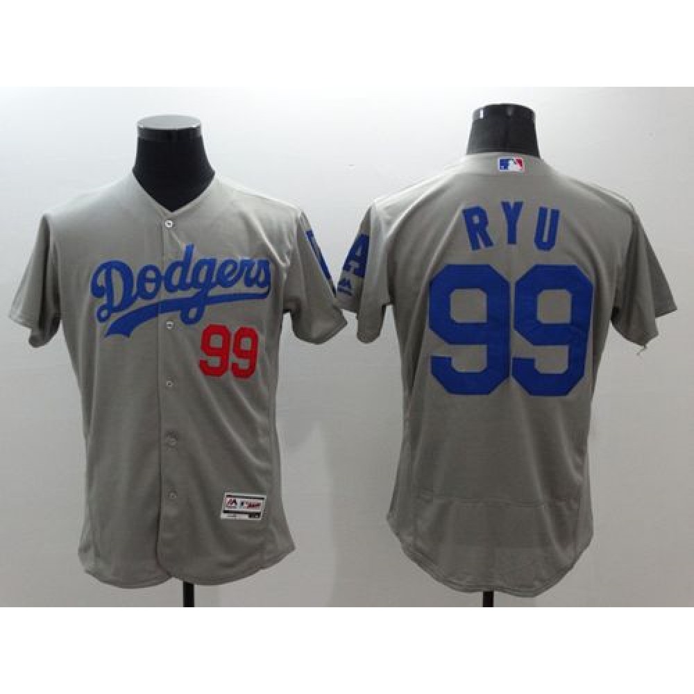 Dodgers #99 Hyun-Jin Ryu Grey Flexbase Authentic Collection Stitched MLB Jersey