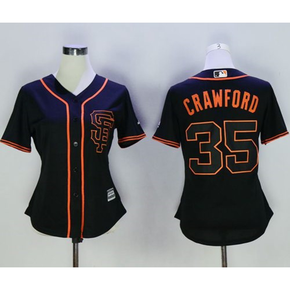 Giants #35 Brandon Crawford Black Alternate Women's Stitched MLB Jersey