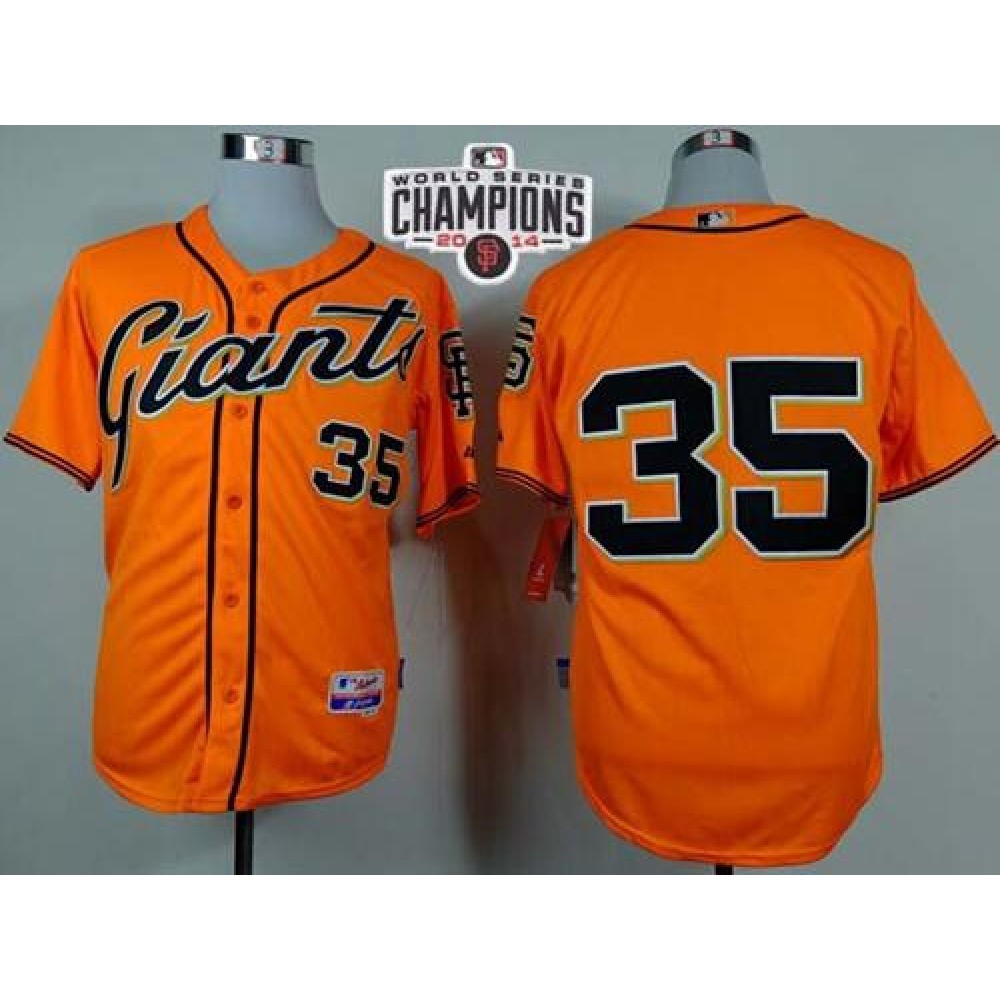 Giants #35 Brandon Crawford Orange Alternate Cool Base W/2014 World Series Champions Stitched MLB Jersey