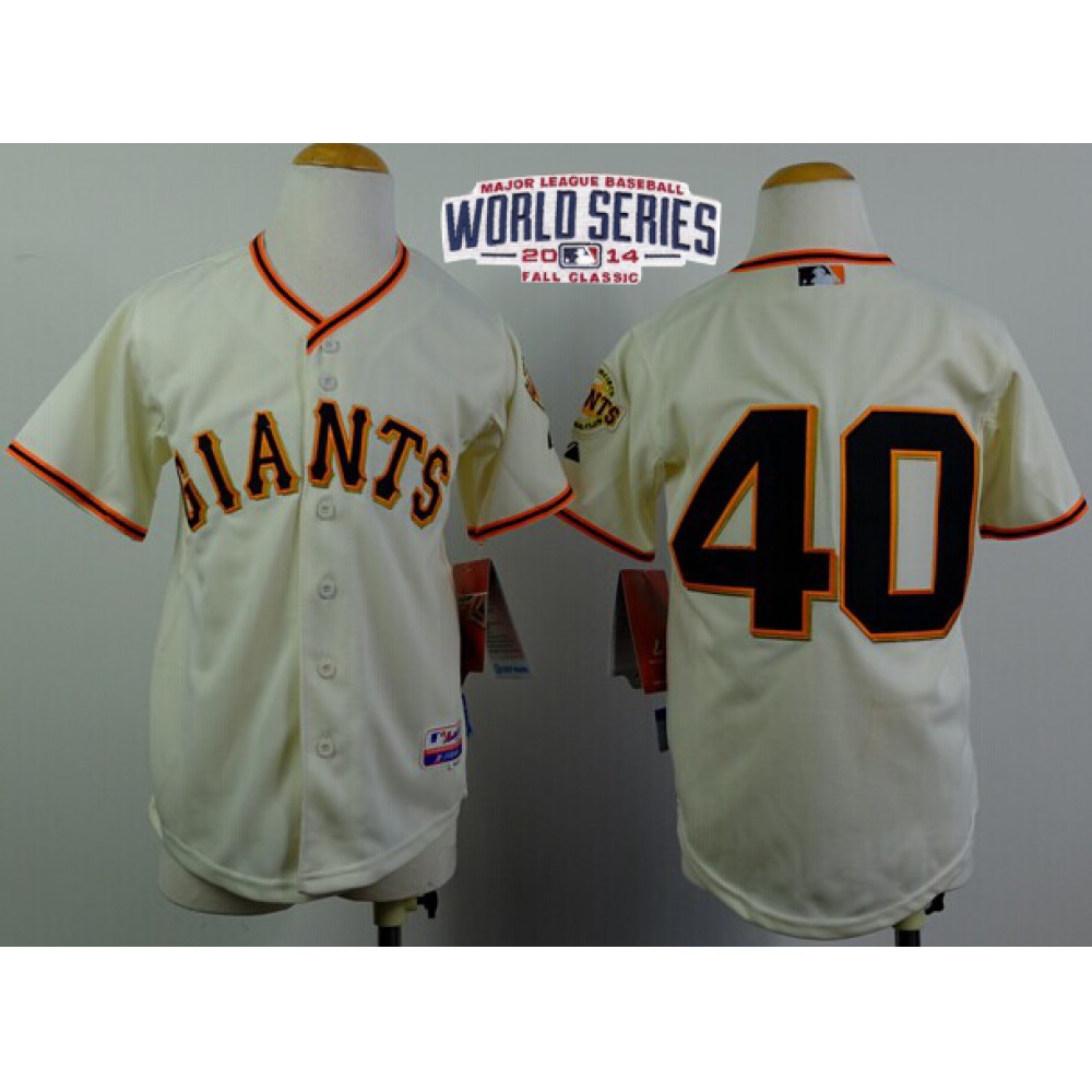 Giants #40 Madison Bumgarner Cream W/2014 World Series Patch Stitched Youth MLB Jersey