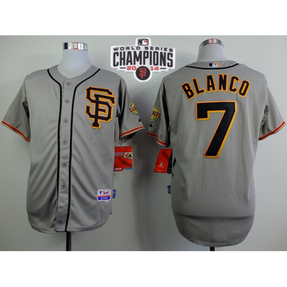 Giants #7 Gregor Blanco Grey Road 2 Cool Base W/2014 World Series Champions Patch Stitched MLB Jersey