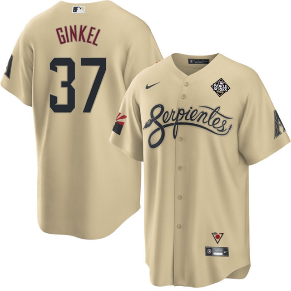 Men's Arizona Diamondbacks #37 Kevin Ginkel Cream 2023 World Series City Connect Cool Base Stitched Baseball Jersey