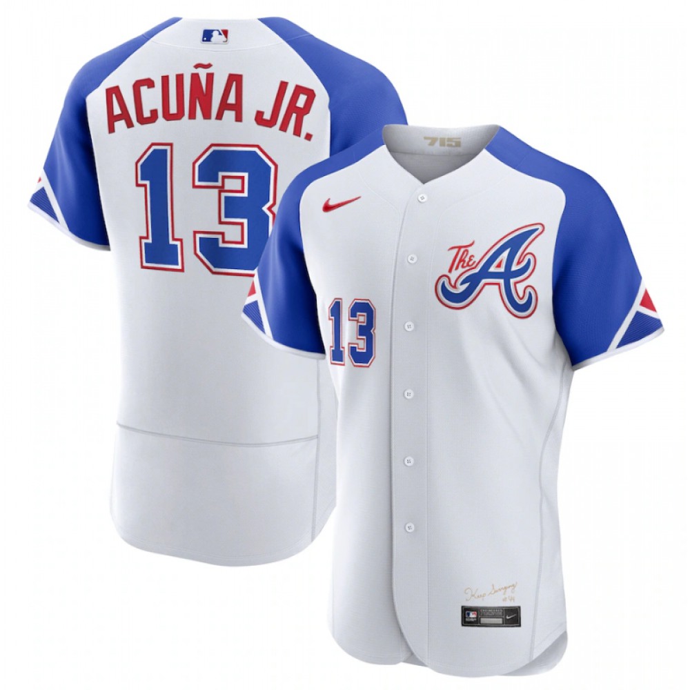 Men's Atlanta Braves #13 Ronald Acuna Jr. White 2023 City Connect Flex Base Stitched Jersey