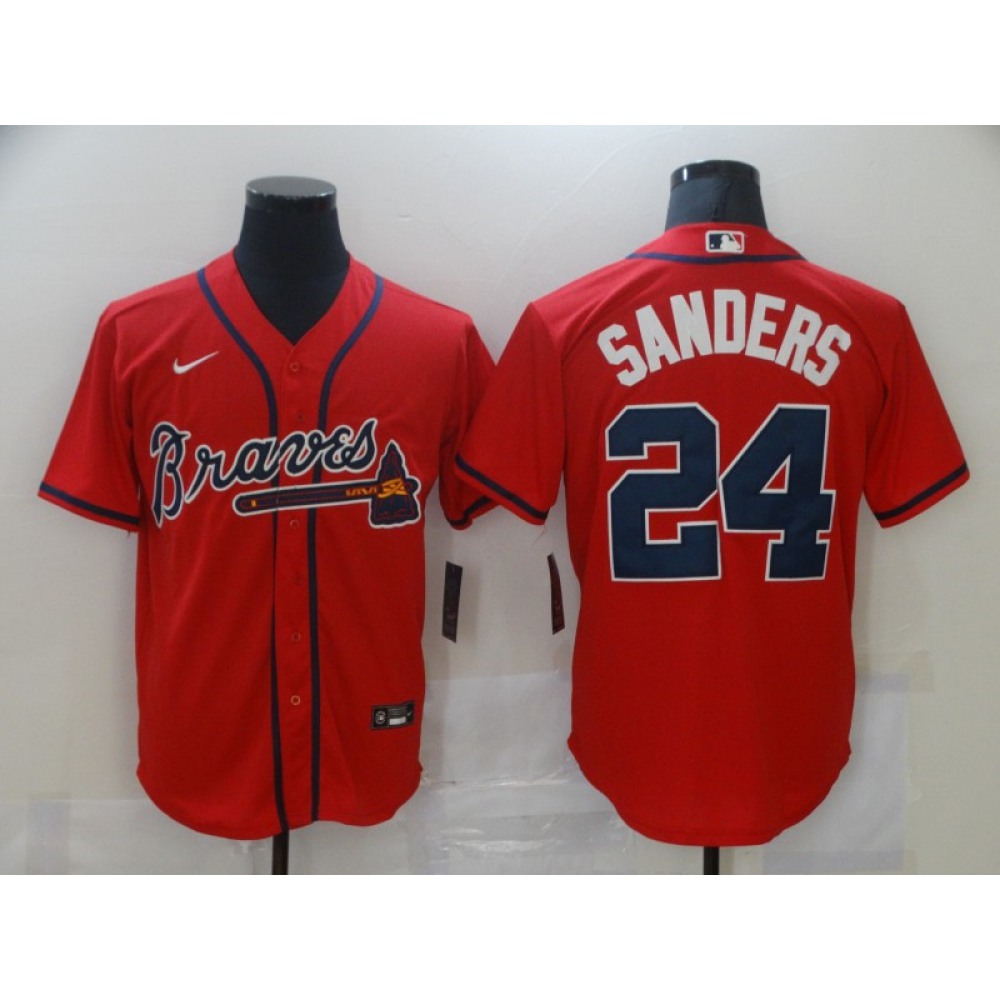 Men's Atlanta Braves #24 Deion Sanders Red Stitched MLB Jersey