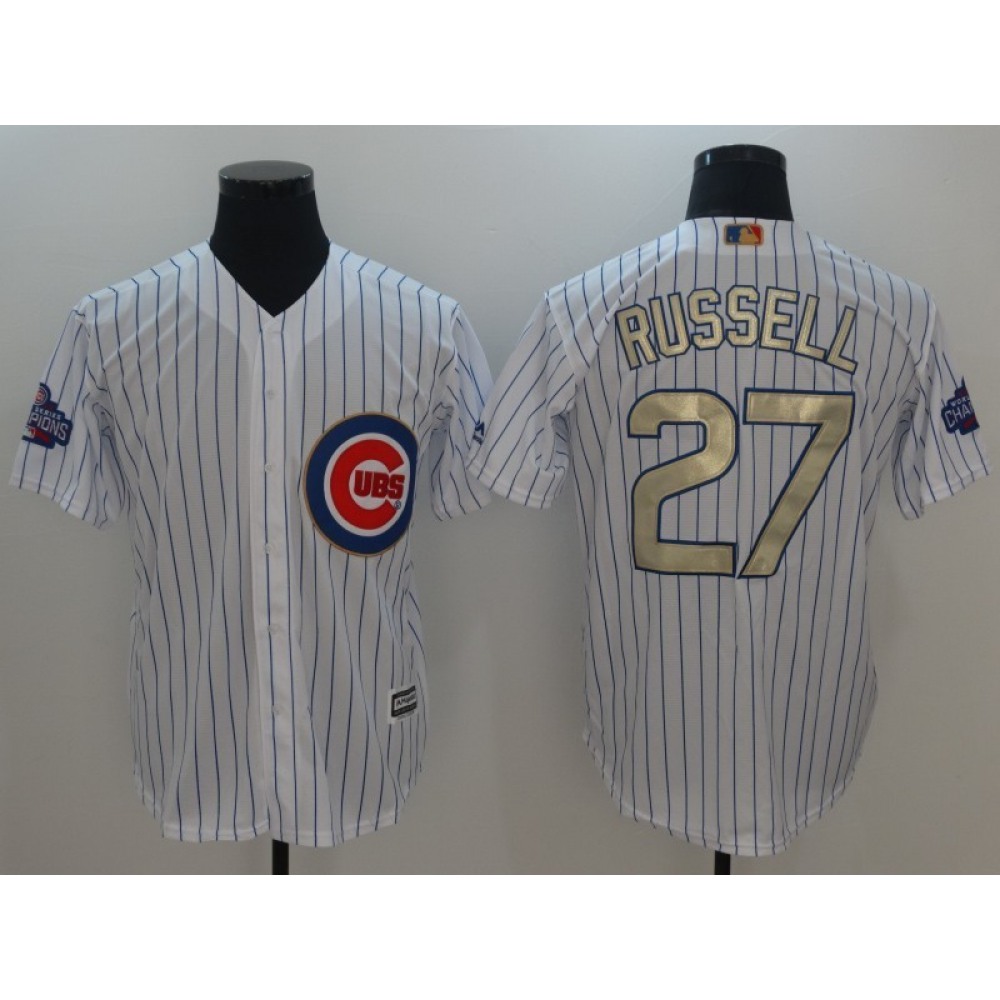Men's Chicago Cubs #27 Addison Russell White 2017 Gold Program Cool Base Stitched MLB Jersey