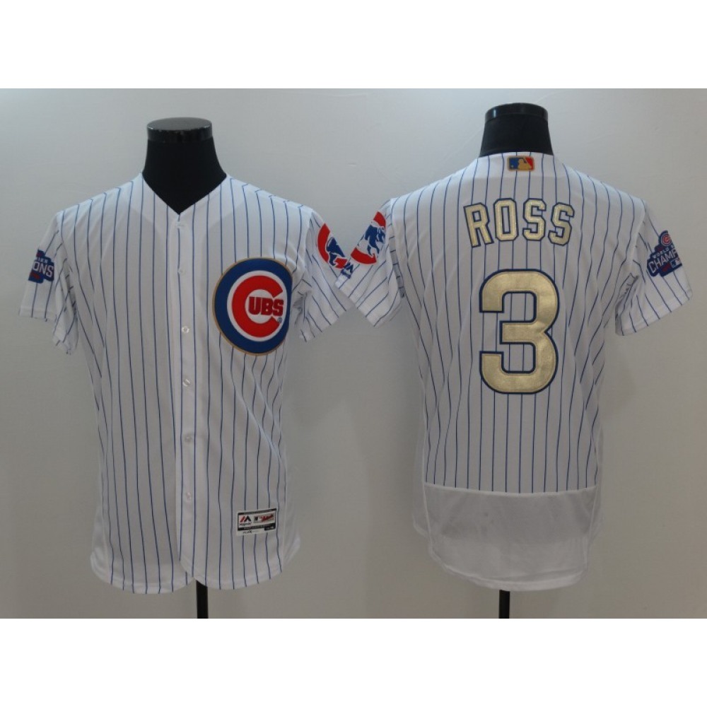 Men's Chicago Cubs #3 David Ross White 2017 Gold Program Flexbase Stitched MLB Jersey