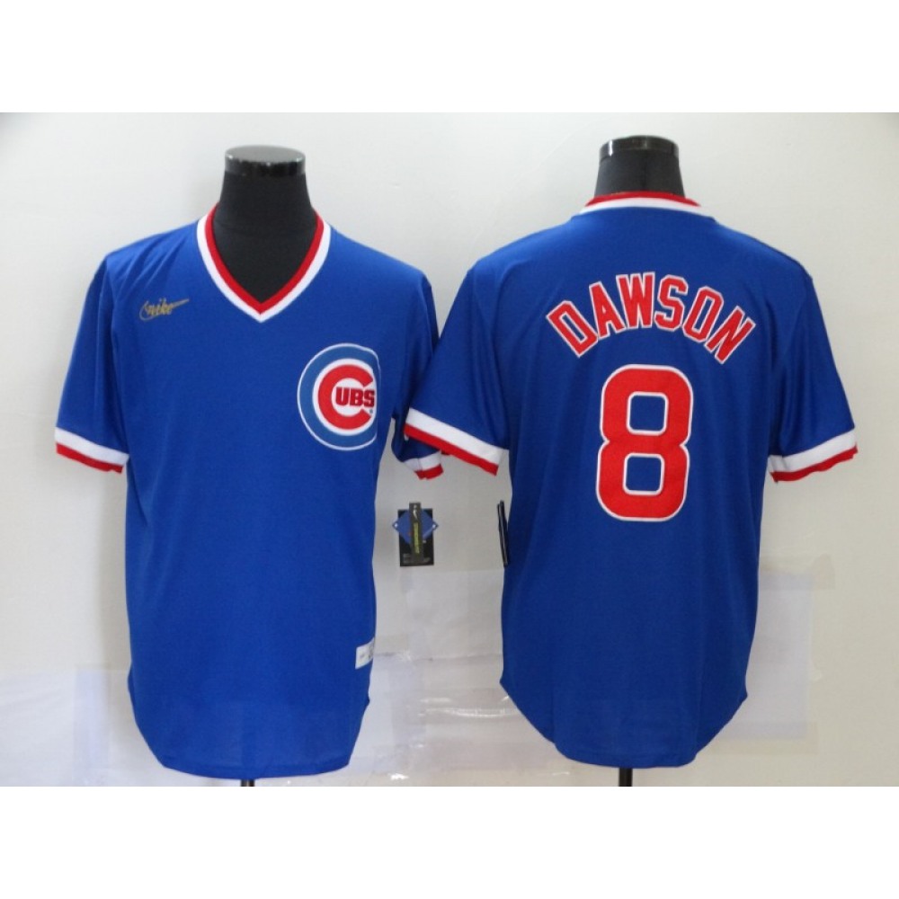 Men's Chicago Cubs #8 Andre Dawson Blue Throwback Cool Base Stitched Jersey