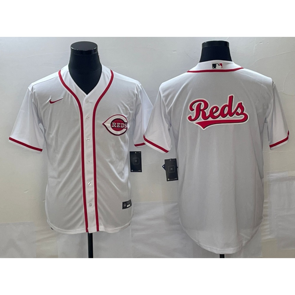 Men's Cincinnati Reds White Team Big Logo Cool Base Stitched Baseball Jersey