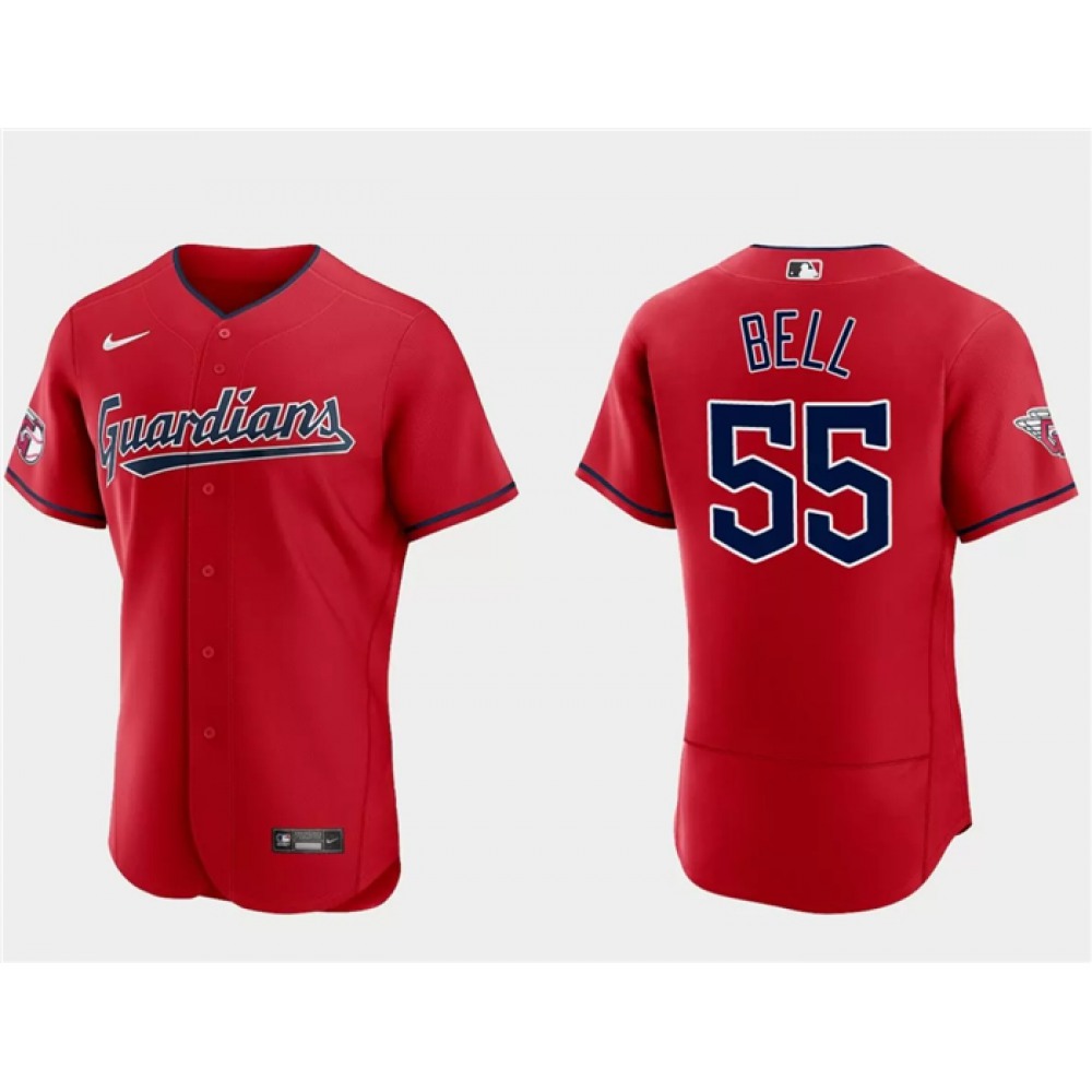 Men's Cleveland Guardians #55 Josh Bell Red Flex Base Stitched Jersey