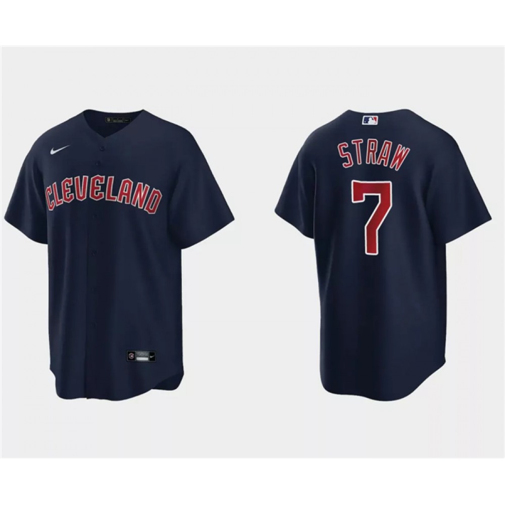 Men's Cleveland Guardians #7 Myles Straw Navy Cool Base Stitched Jersey
