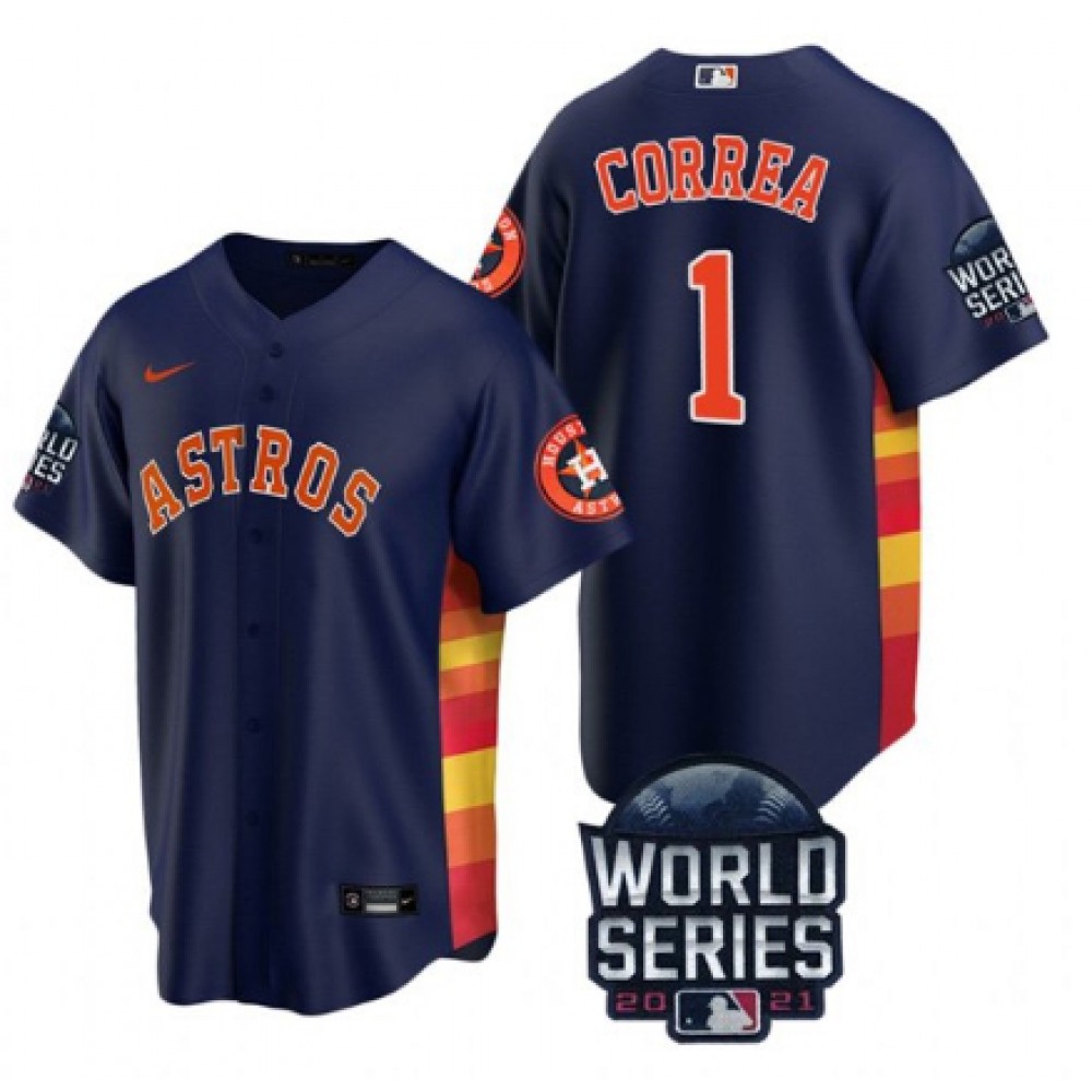 Men's Houston Astros #1 Carlos Correa 2021 Navy World Series Cool Base Stitched Baseball Jersey