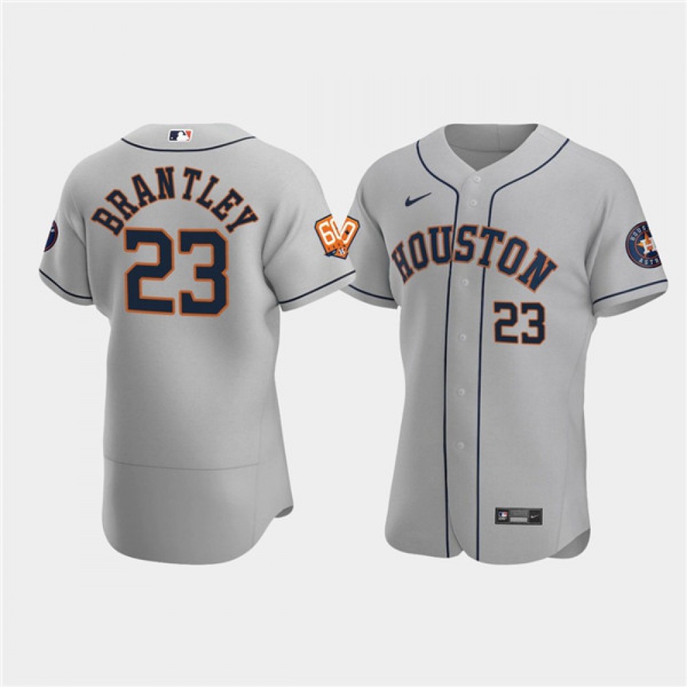 Men's Houston Astros #23 Michael Brantley Grey 60th Anniversary Flex Base Stitched Baseball Jersey