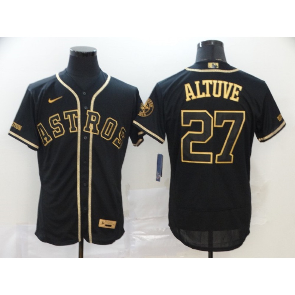 Men's Houston Astros #27 Jose Altuve 2020 Black Golden Flex Base Stitched MLB Jersey